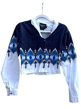 VTG Brooks & Dunn Shirt Women S Panhandle Slim Cropped Blue Long Sleeve Western